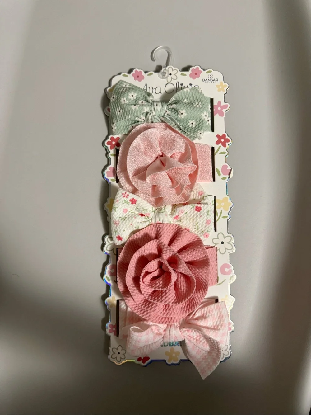 Ava & Viv Girls Floral Bow and Rose Clip Set - Pink & Mint
